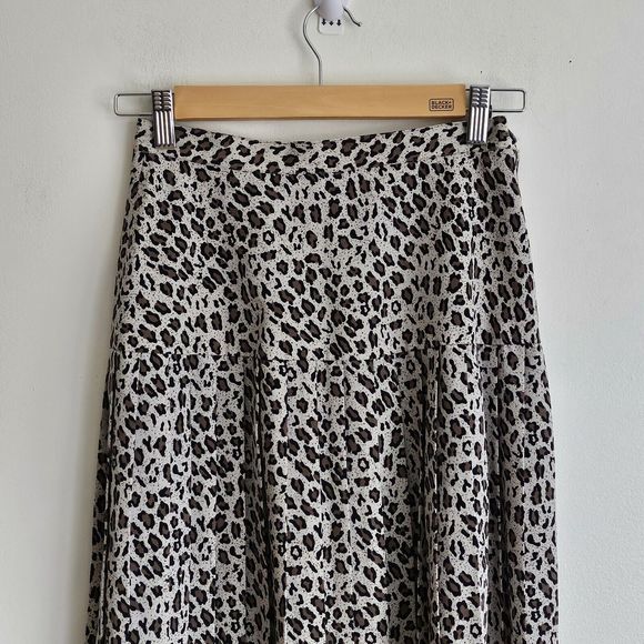 Vintage 80s/90s Cheetah Pattern Pleated A Line Midi Skirt Tan Black Women's Sz 4 - Picture 2 of 9